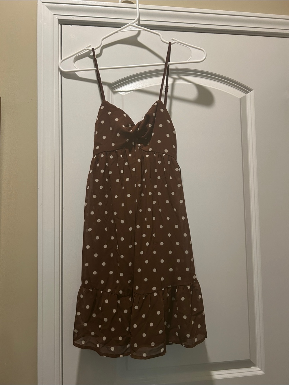 Brown Polka Dot Spaghetti Strap Dress